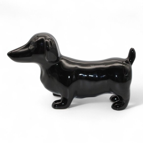 Black Ceramic Dachshund Figurine With Chip On Tail Glossy Finish 6" Long Dog Dec - Picture 8 of 10
